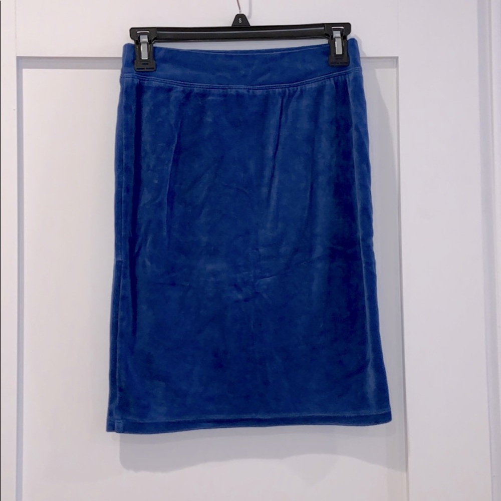 High waisted blue velvet pencil skirt
